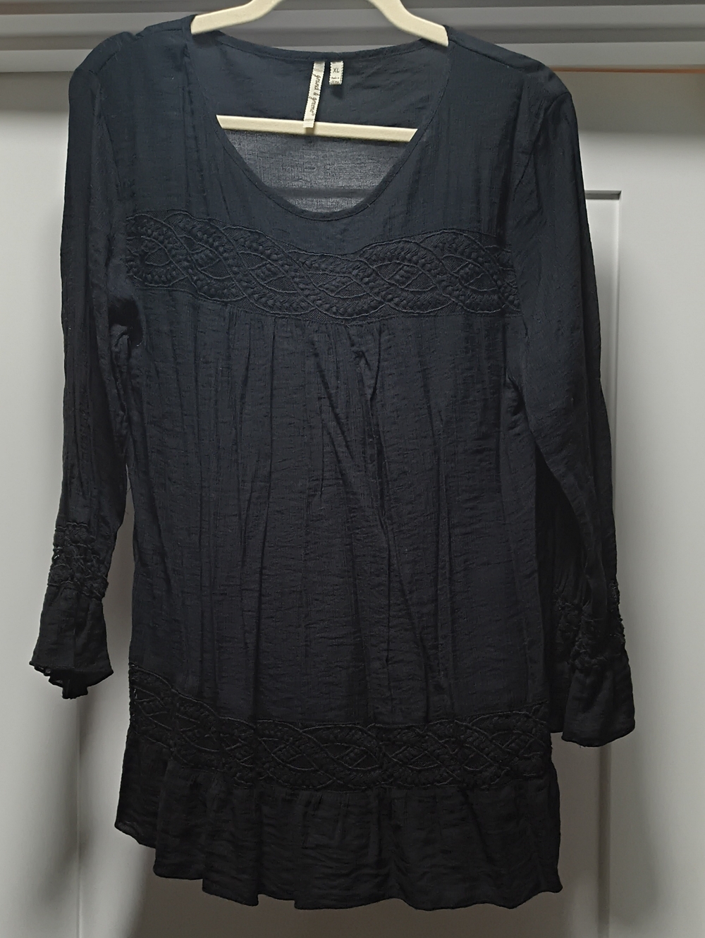 grand & greene Black Long Sleeve Embroidered Tunic